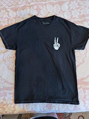 Brixton Black Short Sleeve Tee with Skeleton Peace Hand Print